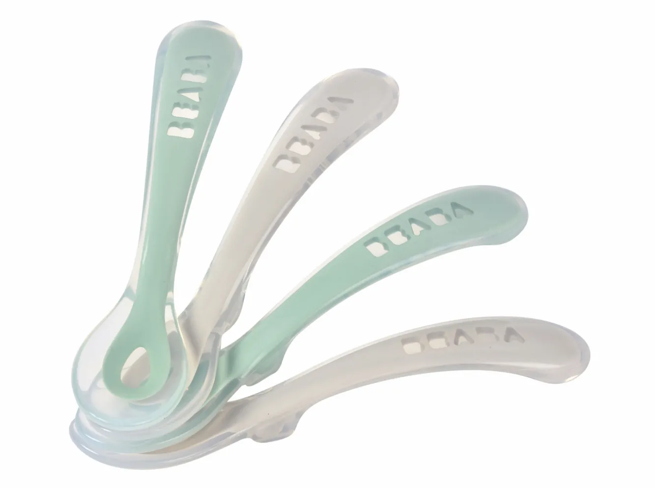 Couverts, Vaisselle Et Bavoirs*BÉABA Lot 4 Cuilleres 2Eme Age Silicone Velvet Grey / Sage Green