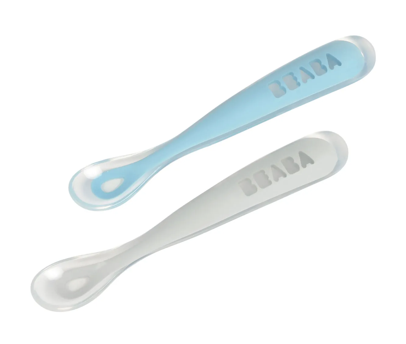 Couverts, Vaisselle Et Bavoirs*BÉABA Lot 2 Cuilleres 1Er Age Silicone + Boite De Transport Grey/B
