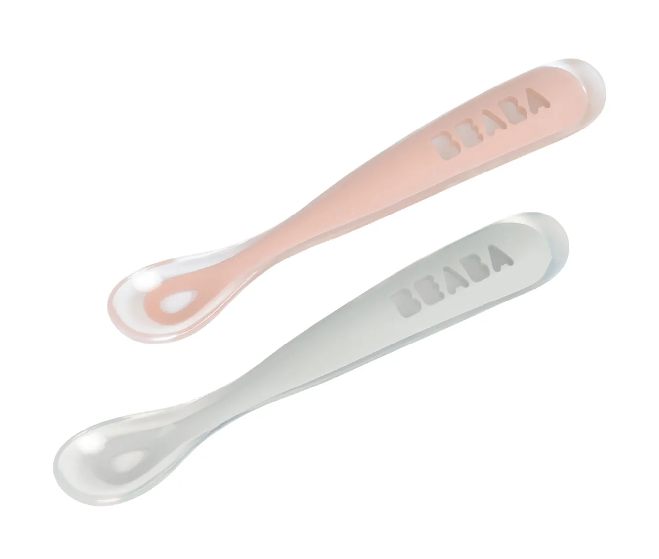 Couverts, Vaisselle Et Bavoirs*BÉABA Lot 2 Cuilleres 1Er Age Silicone + Boite De Transport Grey/P