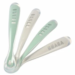 Couverts, Vaisselle Et Bavoirs*BÉABA Lot 4 Cuilleres 1Er Age Silicone Velvet Grey / Sage Green