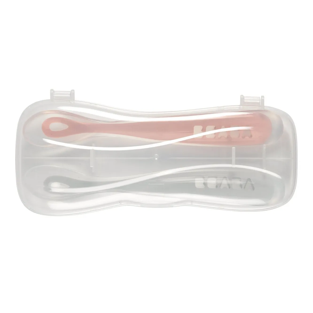 Couverts, Vaisselle Et Bavoirs*BÉABA Lot 2 Cuilleres 1Er Age Silicone + Boite De Transport Grey/P