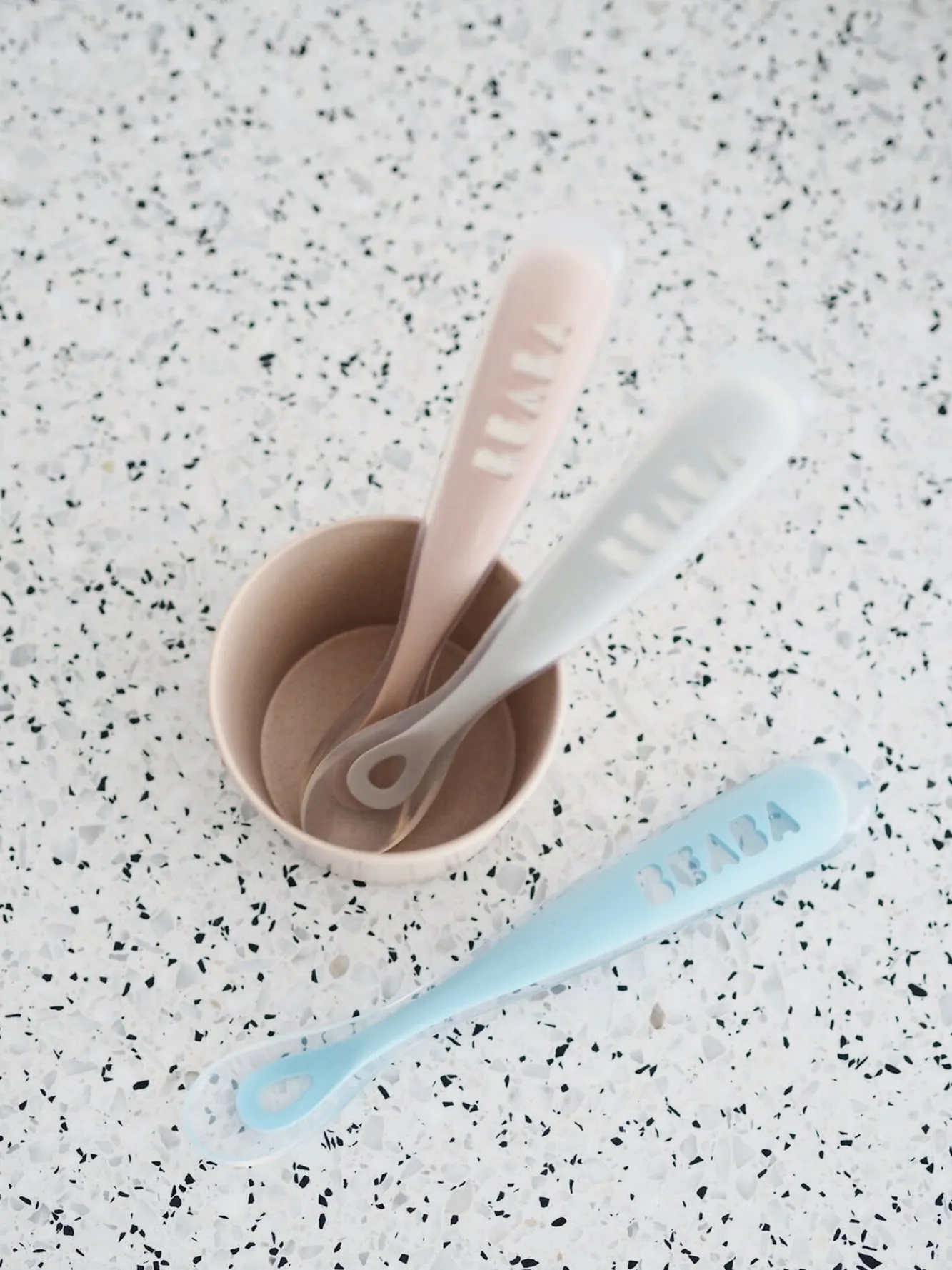 Couverts, Vaisselle Et Bavoirs*BÉABA Lot 2 Cuilleres 1Er Age Silicone + Boite De Transport Grey/B