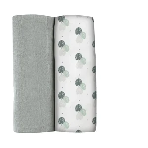 Emmaillotage*BÉABA Lot De 2 Langes Xxl En Coton Mirage Grey/Jungle