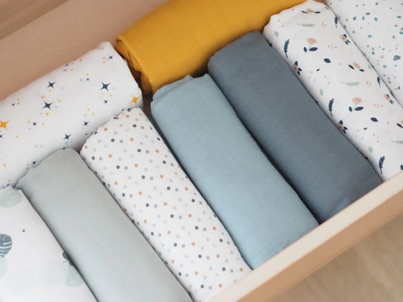 Emmaillotage*BÉABA Lot De 2 Langes Xxl En Coton Honey Yellow/Starry Night