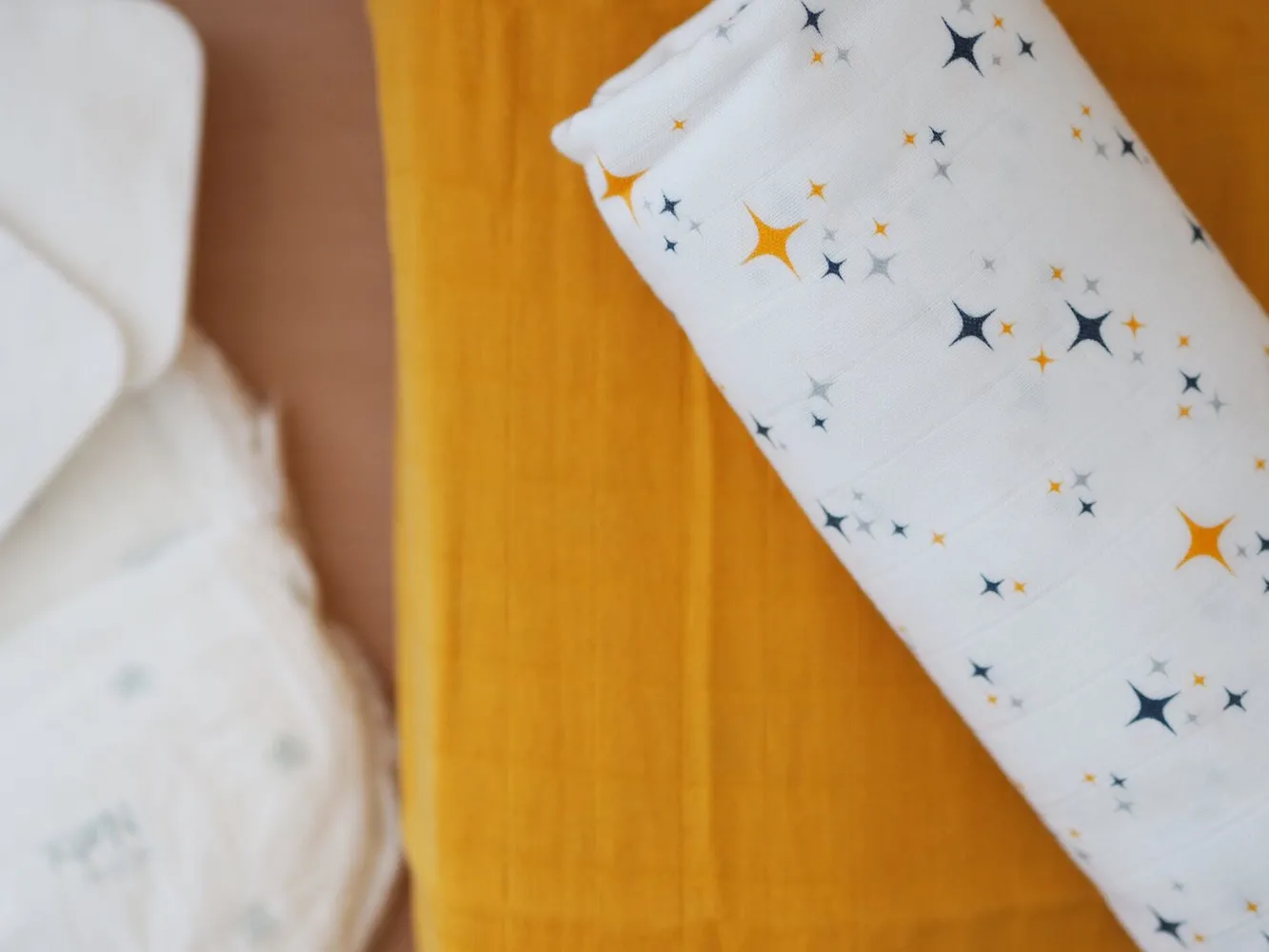 Emmaillotage*BÉABA Lot De 2 Langes Xxl En Coton Honey Yellow/Starry Night